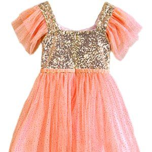Gold Sequin Coral Tutu Princess Ballerina Party Little Girl Dress